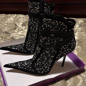 Glamorous Black Suede Studded Heeled Boots by Poldini